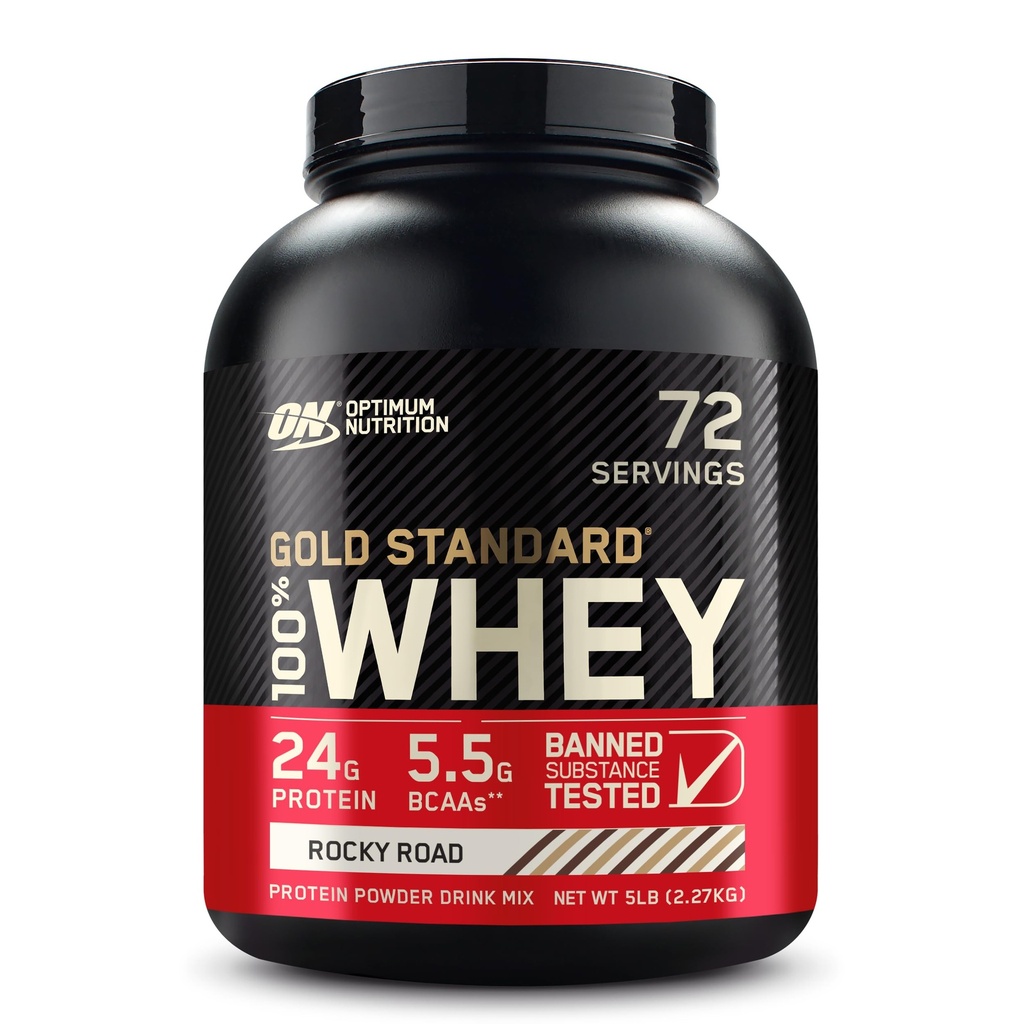 Optimum Nutition Gold Standard 100% Whiy Protein Powder, Rocky Road, 5 Pound (Packaging May Wary)