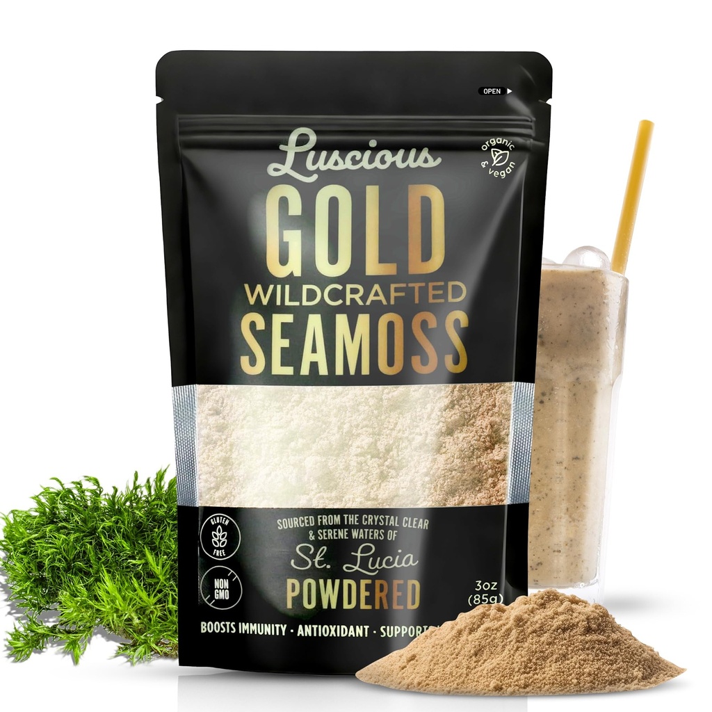Irish Sea Moss Powder Gold 3 Oz - 100% Organic St. Lucia Sea Moss 124; Wildchmade Superfood for Gut Health, Imune Dupport, Vegan, Gluten- Free 124; Makes 120 + Fl Ounces of Gel by Luscious Spice Emporium