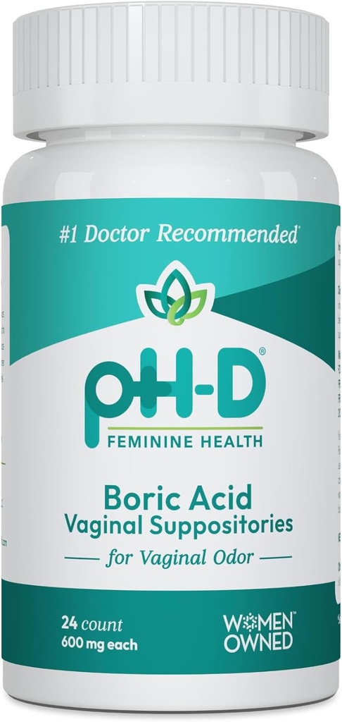 pH-D Feminine Health - 600 mg Boric Acies - Woman Owned - for Vaginal Odor Use - 24 Count