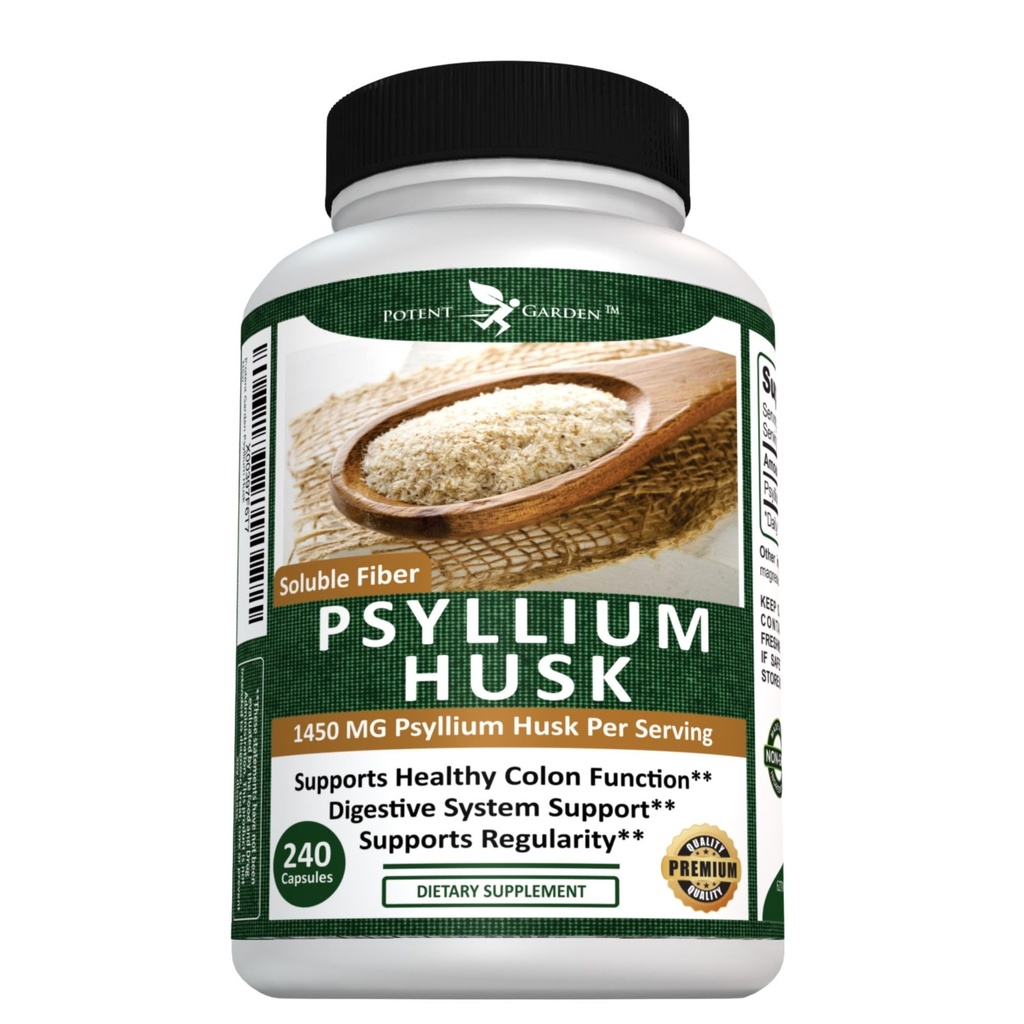 Enable Garden Psyllium Husk Capsules All Natural & Powerble Soleble Dietary Fiber Supplemen Membantu Regularitas & Diapy, 240 Caps