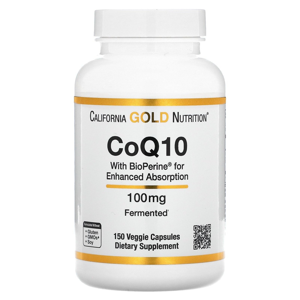 CoQ10 oleh California Gold Nutrition - USP-Verified, Koenzim fermentasi Q10 dengan BioPerine - Mitokondrial Dukungan - Vegan Friend- Gluten Bebas, Non-GMO - 100 mg - 150 Veggie Capsules