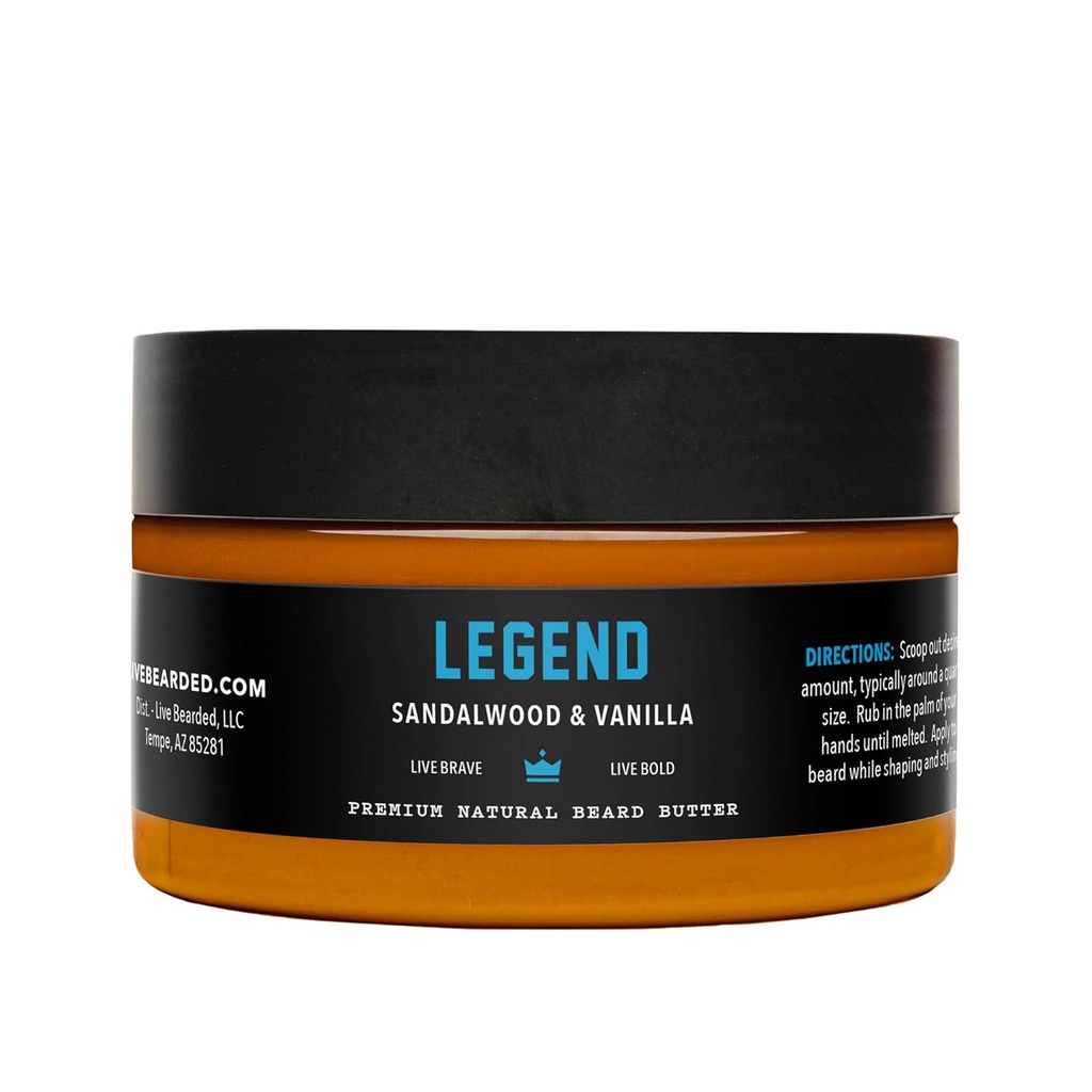 Live Beard Butter, 3 fl oz - Made in the USA - All- Natural Leave- in Conditioner and Softtener with Shea 124; Legend Scent - Sandalwood, Vanilla