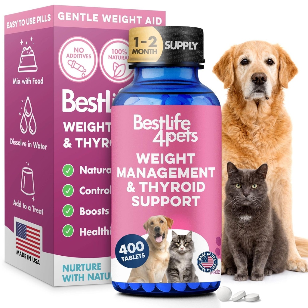 Dukungan & Thyroid & Anjing dan Kucing, Solusi Natural untuk Kontrol Kelaparan, Dukungan Metabolisme, Fungsi Optimal Thyroid, Effective Dog & Cat Weight Los, 400 Odorless, Pills Tastless