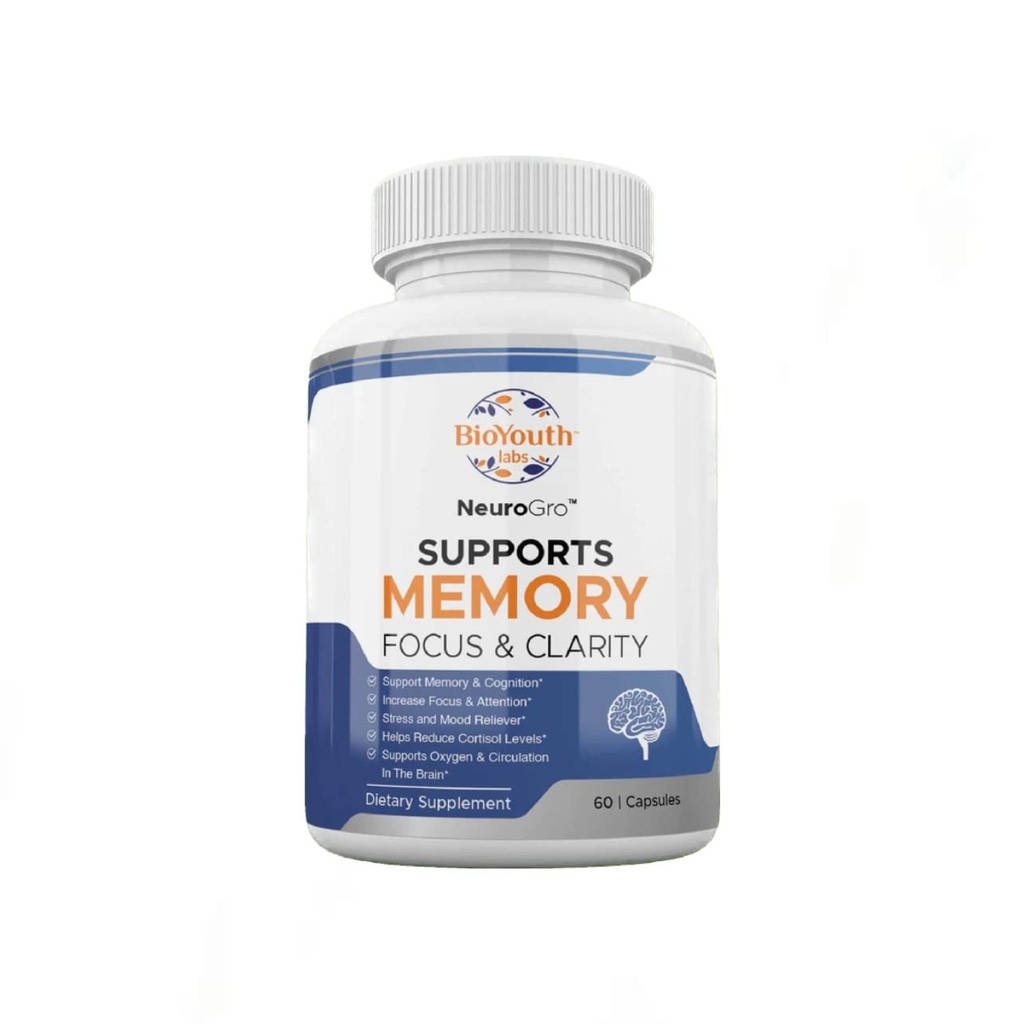 Labs NeuroGro Natural Brain Supplement for Adules, 60 Kapsul - Nutrisi Blend of Bacopa Monnieri, Ginkgo Biloba, Melissa Officinalis & Citicoline for Brain Focus & Memory