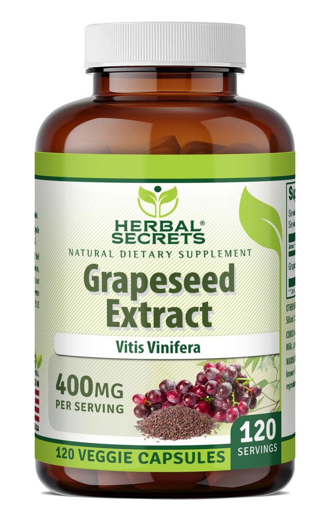 Herbal Secrets Grapseed Extract 400 mg 120 Veggie Capsules Suplement - Non-GMO - Gluten Free