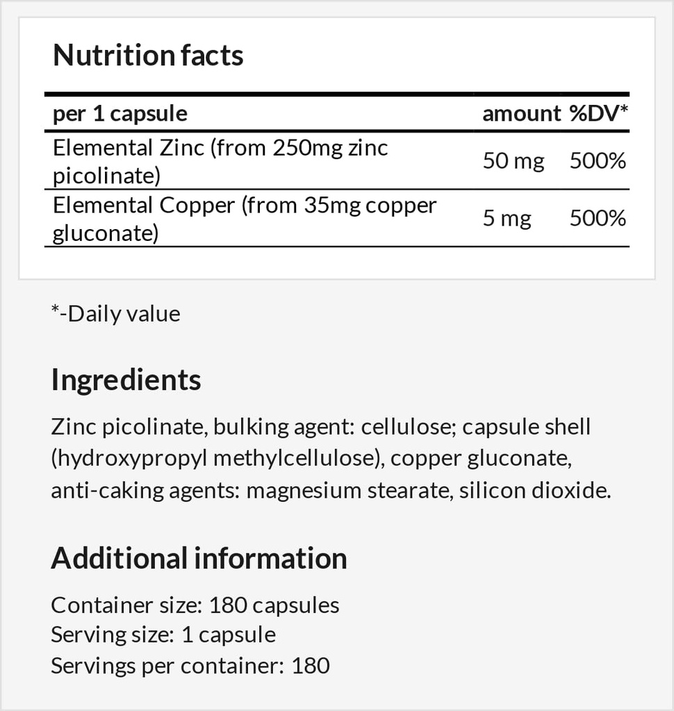 Z-Saldo - Zinc 50mg + Cooper 5mg - 180 Vegan Capsules - 6 Bulan Supply - Zinc picolante dan Cooper gluconate Suppers, Skin dan Nails - oleh Apollo Hegemony