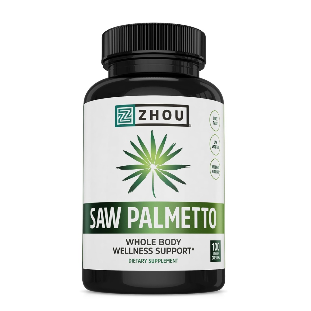 Zhou Saw Palmetto Supplement for Men - Premium Complex, Advanced Formula, Ekstra Kekuatan 450mg Saw Palmetto Berry Per Capsule - 100 Vegetarian Capsules