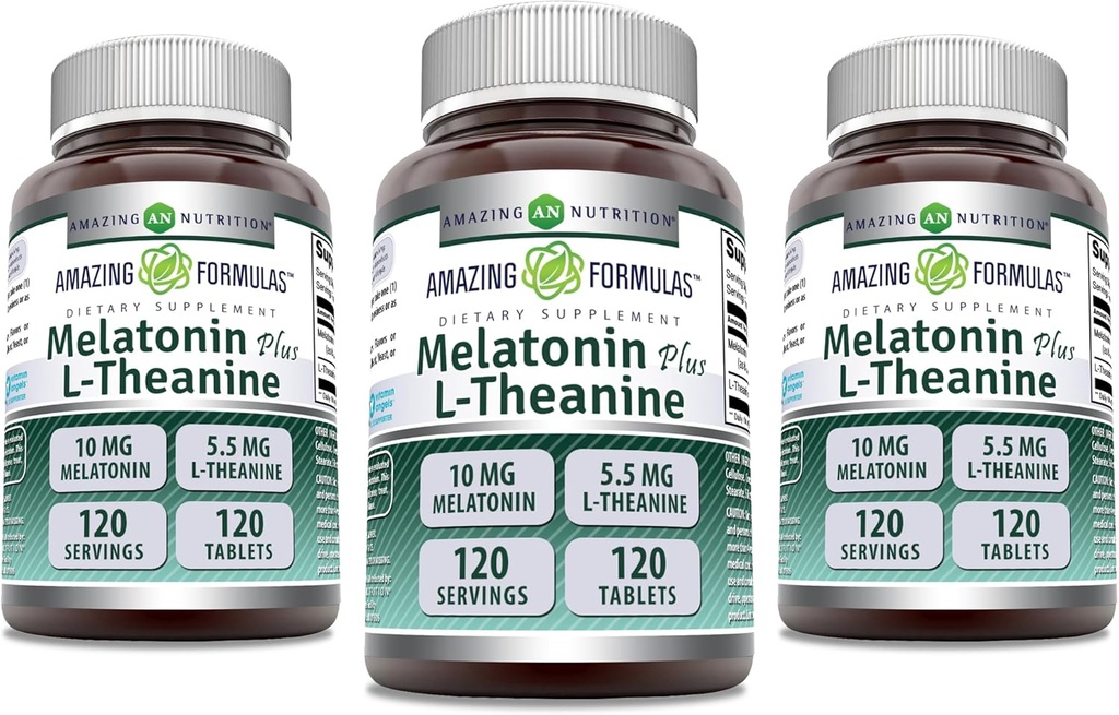 Amazing Formulas Melatonin 10 Mg Plus L- Theanine 5.Mg Supplemen 124; 120 Tablet 14; Non-GMO 124; Gluten Free 124; Dibuat di USA 124; Paket 3