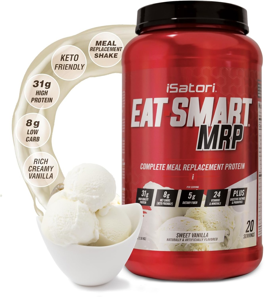 iSatori Eat Smart MRP, High Protein Meal Replacement Shake with Whey Protein Powder, Progetic Powder, Casein Protein, MCT Oil, Egg Albumen, Vitamin & Minelin, Keto, Vanilla Flavor, 20 Pelayan