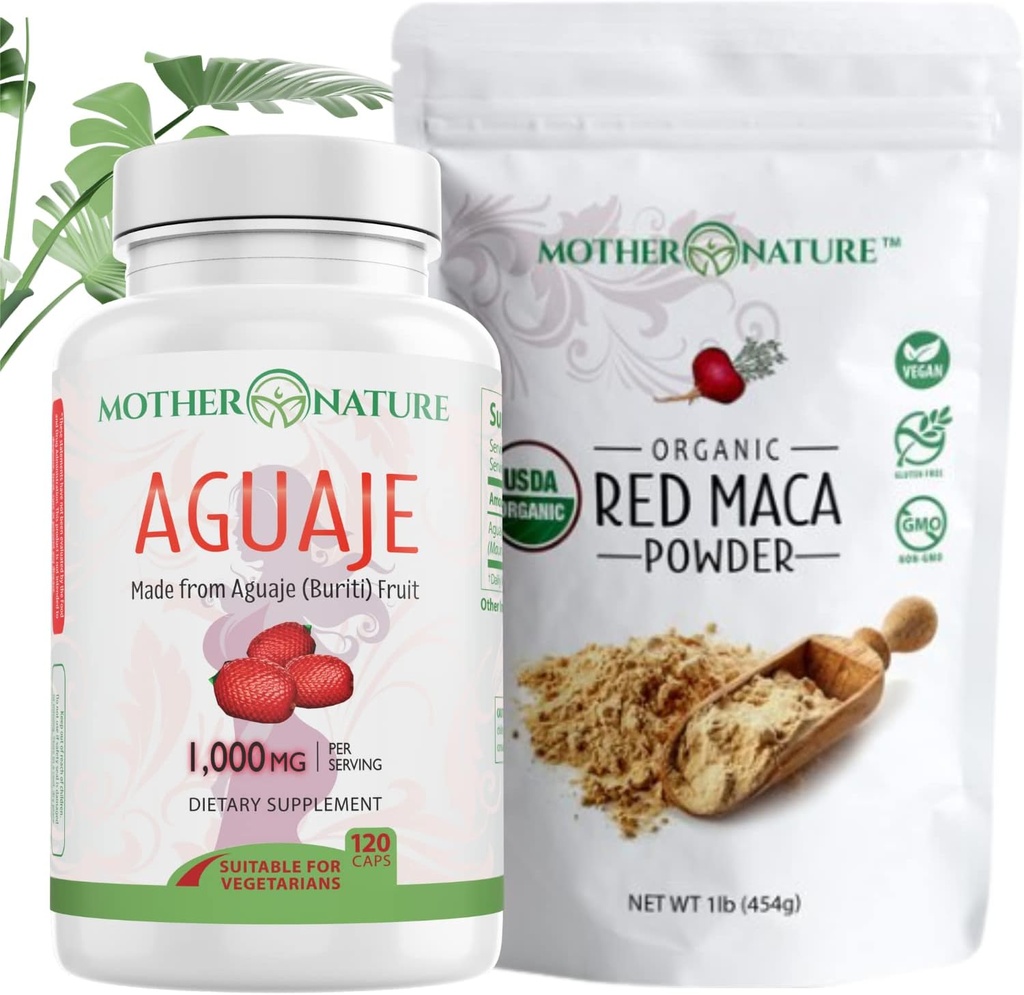 Beauty Bundle - Aguaje Capsules + Red Maca Powder 124; Superfood Organik untuk Rambut, Skin & Wellness 124; Kaya dalam Vitamin & Minamins 124; Vegan, Non-GMO