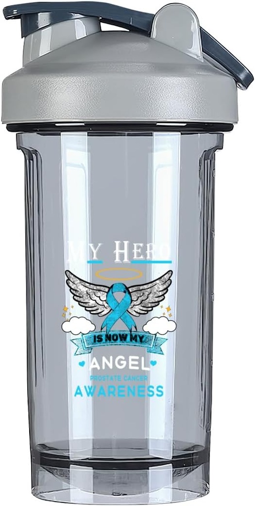 Hero saya Sekarang saya Angel Prostate Cancer Awareness 18 Ounce Shake Bottle Minum Mixer Leakout Pre Workout Protein Shakes Meal Shakes Botol 500ML / 18 Oz Gray