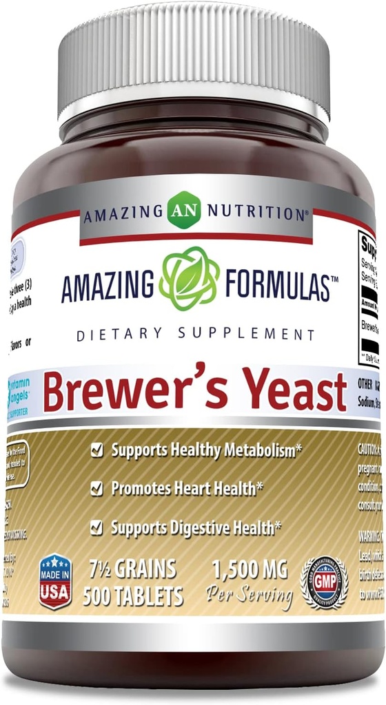 Amazing Formulas Brewer Yeast 1500mg Per Serving 500 Tablet Suplemen 164; Non-GMO 124; Gluten Free 124; Dibuat di AS