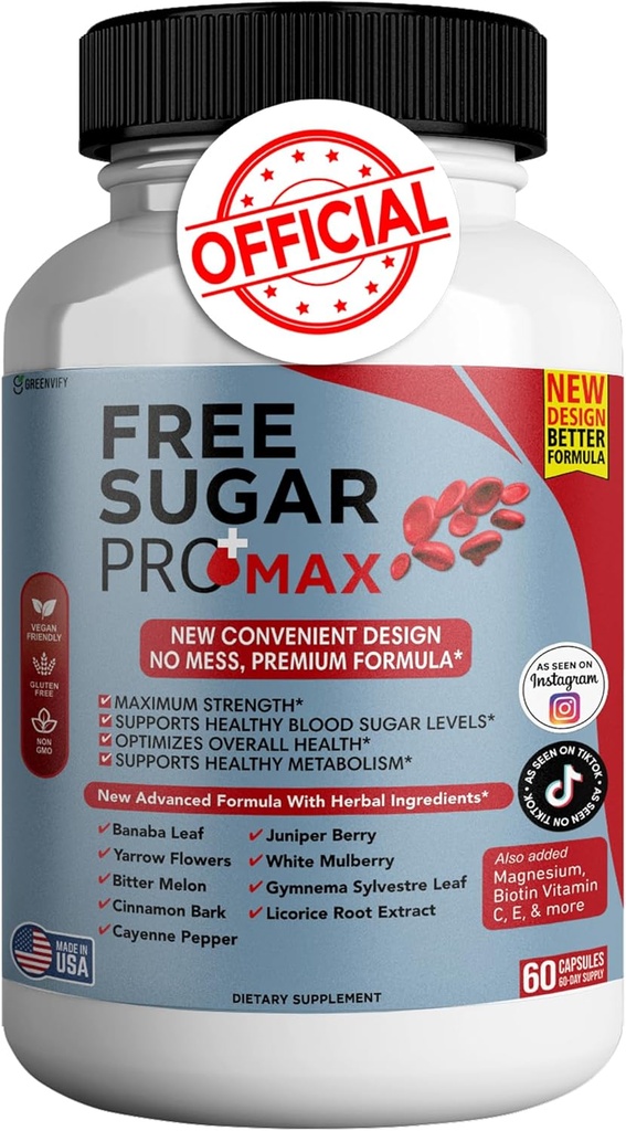 Free Sugar Pro Max All Natural Formula to Keep Heally Levels, Maximum Power Daily Formula, Blood Sugar Health Review (1 Pack - 60 Capsules)