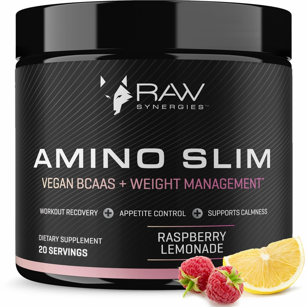 Synergies RAW Amino Slim - Active Lifestyle Suplement for Metabolic & Mindful Eating Sugare & Energy - Free & Vegan - Raspberry Lemonade - 20 Pelayan