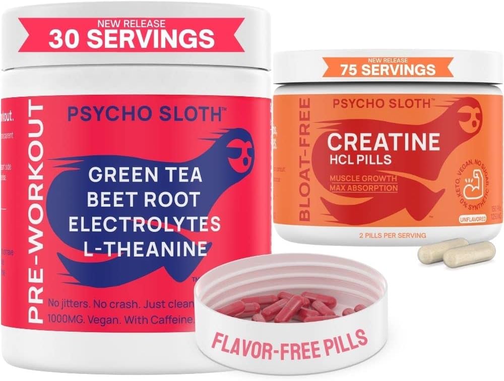 Pra Workout Pil dan Creatine HCL Pil Bundle - Energi Tanpa Akhir, Perkembangan Otot, Endurance, Pompa, Tidak Ada Tabrakan, Tidak Ada Bloat 124; 30 Pra Workout Servings, 75 Creatine HCL pelayan untuk Perempuan dan Pria