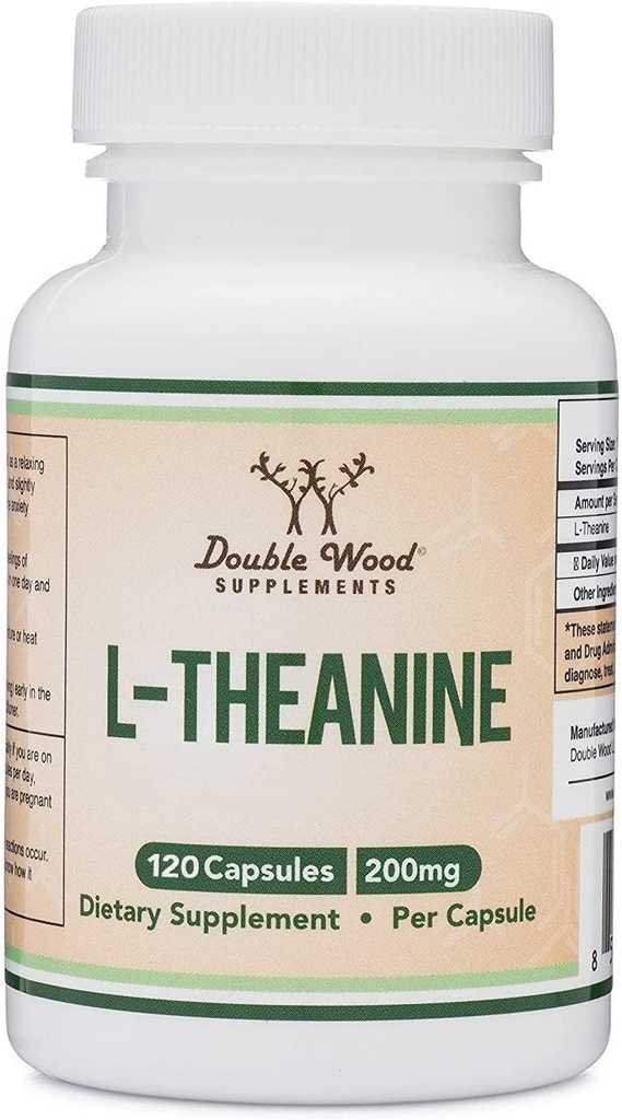 L- Theanine 200mg Double Strength - Support Health Sleep Response and Relaxation - 120 Capsules (Third Party Tested, Gluten Free, Vegan) by Double Wood