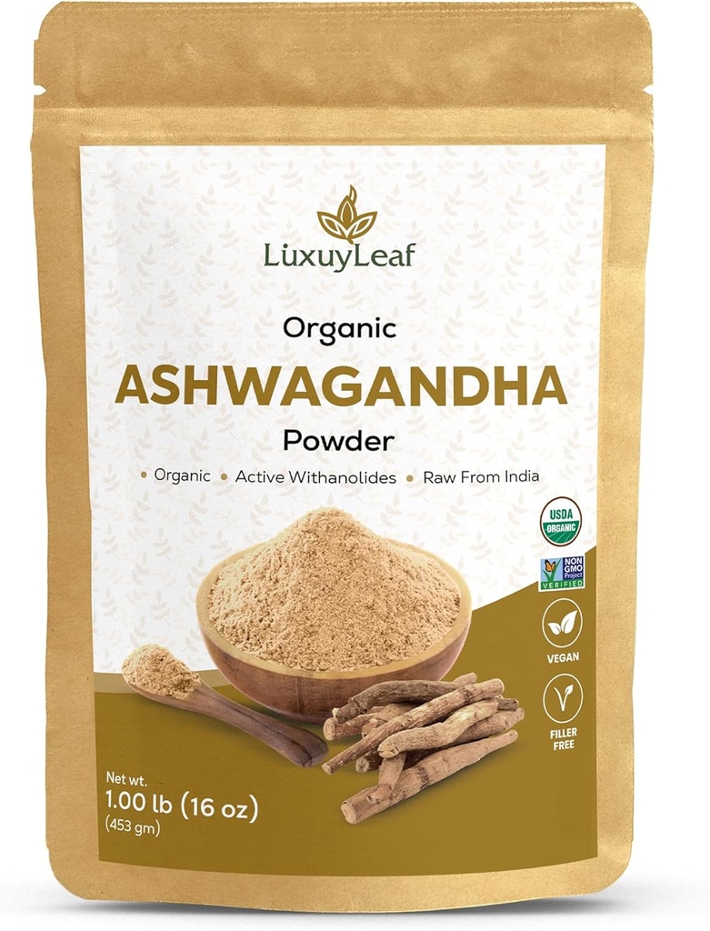 LuxuyLeafOrganic Ashwagandha Root Powder, Non- GMO & Vegan - Friendly (Ashwagandha Powder)