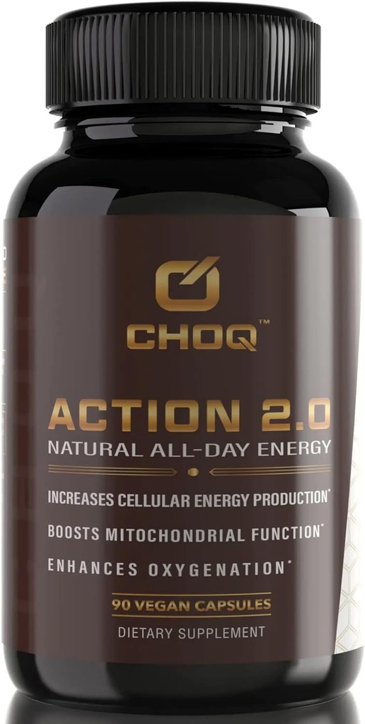 CHOQ Action 2.0 Energy & Circulation Dukung - Rhodiola Rosea, Beetroot & B12 Suplemen - Nitric Oxide Booster untuk Pria & Perempuan - Fokus & Pemulihan - 90 Kapsul