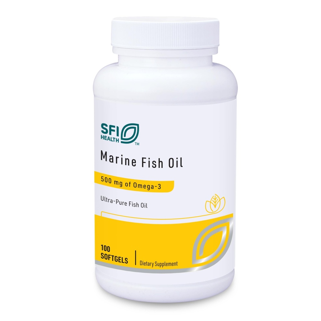 Klaire Labs SFI Health Marine Fish Oil - Ultra Pure 300 Miligram EPA & 200 Miligram DHA Omega 3 Unfragranted Fish Oil with No Fishy Taste, Cholesterol- Free & Gluten- Free (100 Softgels)