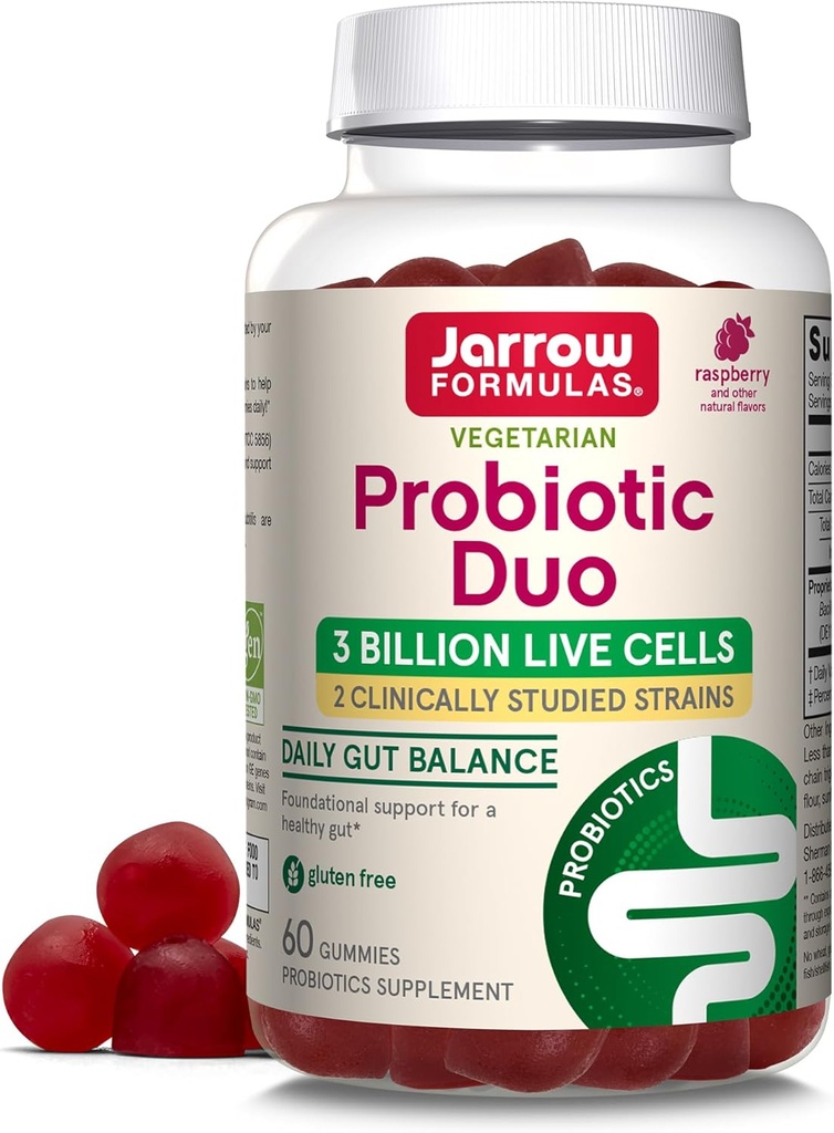 Jarrow Formulas ® Probiotic Duo, 3 Milyar Sel Hidup Supplemen untuk Dukungan Kesehatan Ammune dan Digetical, 60 Raspberry Flavor Probiotic Gummies, 30 Hari Suppply