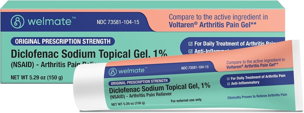 WELMATE - Diclofenac sodium Topical Gel 1% (5.29 oz) - Arthritis Pain Reliever & Mobility Aid - Relief Pain Cream / Gel