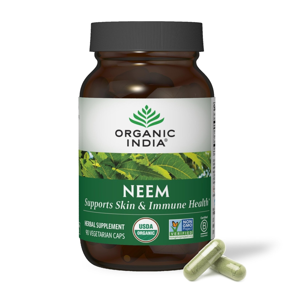 ORGANIC INDIA Neem Leaf Kapsules - Herbal Suplemen, Support Skin & Imune Health, Vegan, Gluten Free, USDA Sertifikasi Organik - 90 Count