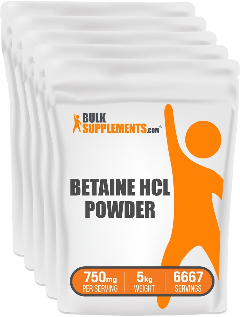 BulkSuplements.com Betaine HCI Powder - Betaine Hydrokloride Suplemen, Betaine Powder - Betaine 750mg, Dukungan Kesehatan Digetives - Gluten Bebas, 750mg per Serving, 5kg (11 lbs)