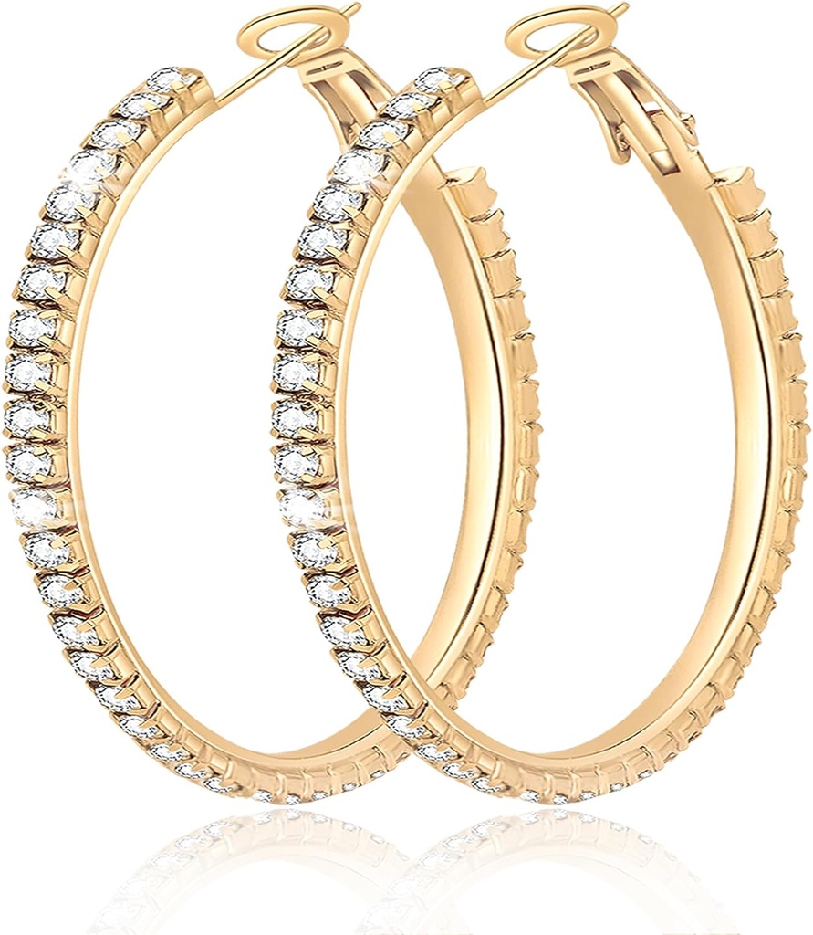 Big Large 925 Sterling Silver Hoop Earrings Untuk Women Pave Crystal 14k Plated Gold Hoops Earring untuk Women Thin Cubic Zirconia Pernyataan Rhinestone Jewelry Non Tarnish Hipolergenik