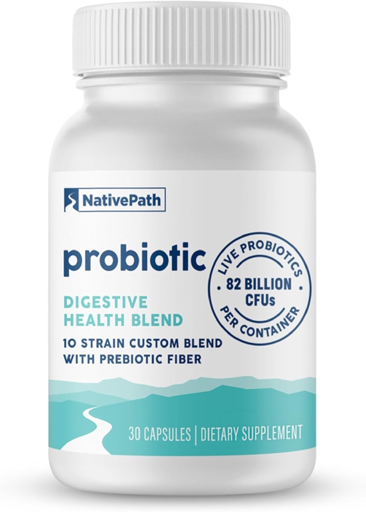 Probiotik NativePath Harian, 10- Strain Custom Blend Suppplement for Men and Women, 82 Milyar CFUs - 30 Count