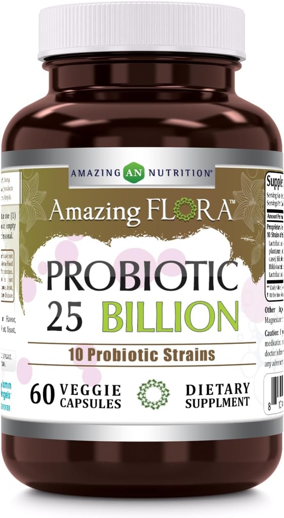 Amazing Flora Probiotic Supplement: 124; 25 Miliar-10 Strains 124; 60 Vevgie Capsules 12.4; Non-GMO 124; Gluten- Free 124; Dibuat di USA