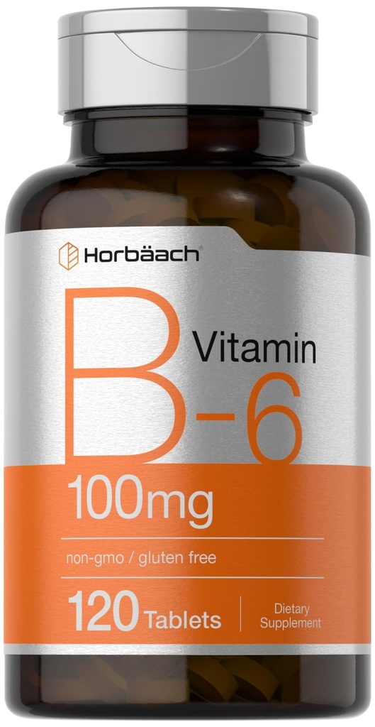 Horbaach Vitamin B6 100mg 124; 120 Vegetarian Tablet Pyridoxine HCI 124; Non-GMO & Gluten Free Supplemen