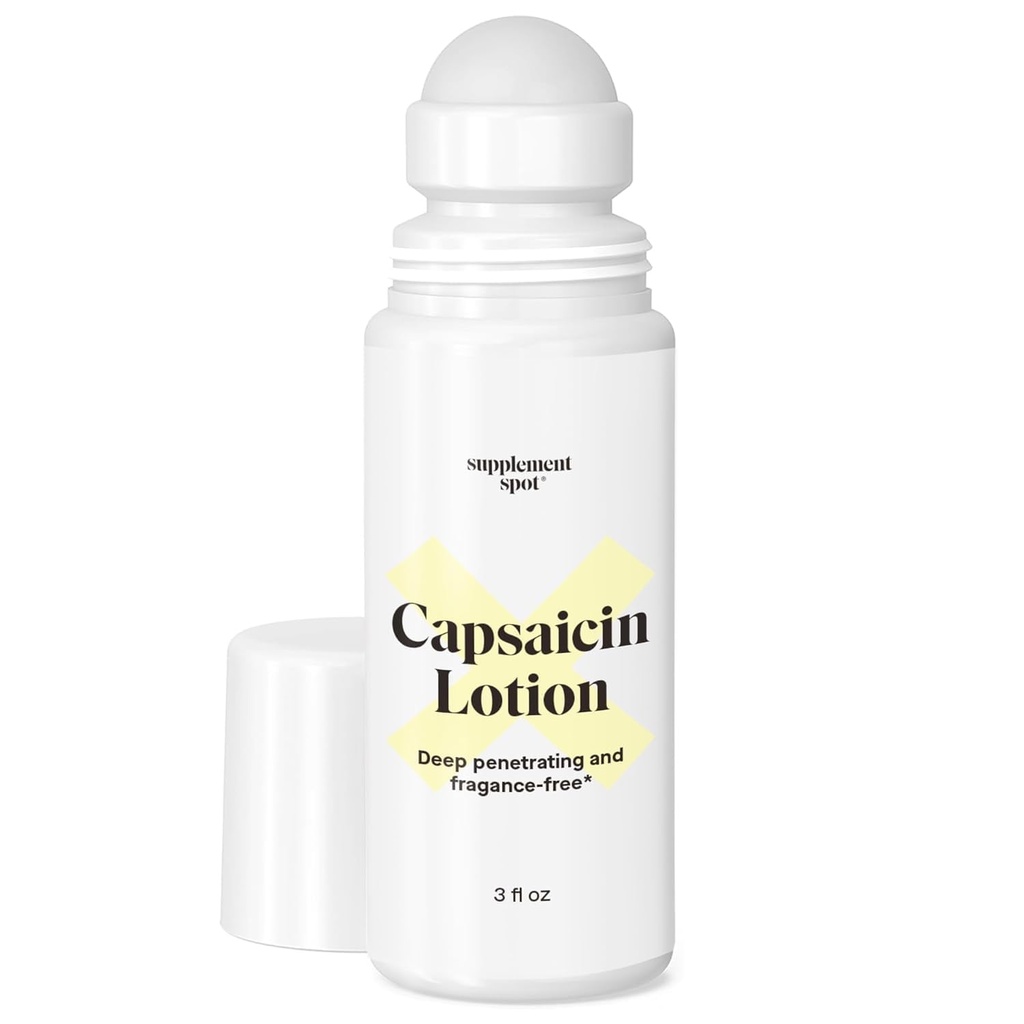 Capsaicin Lotion - Cream for Muscles & Joints - Deep Penesuring Roll On w / 0.075% Capsaicin Cream - (3 oz)