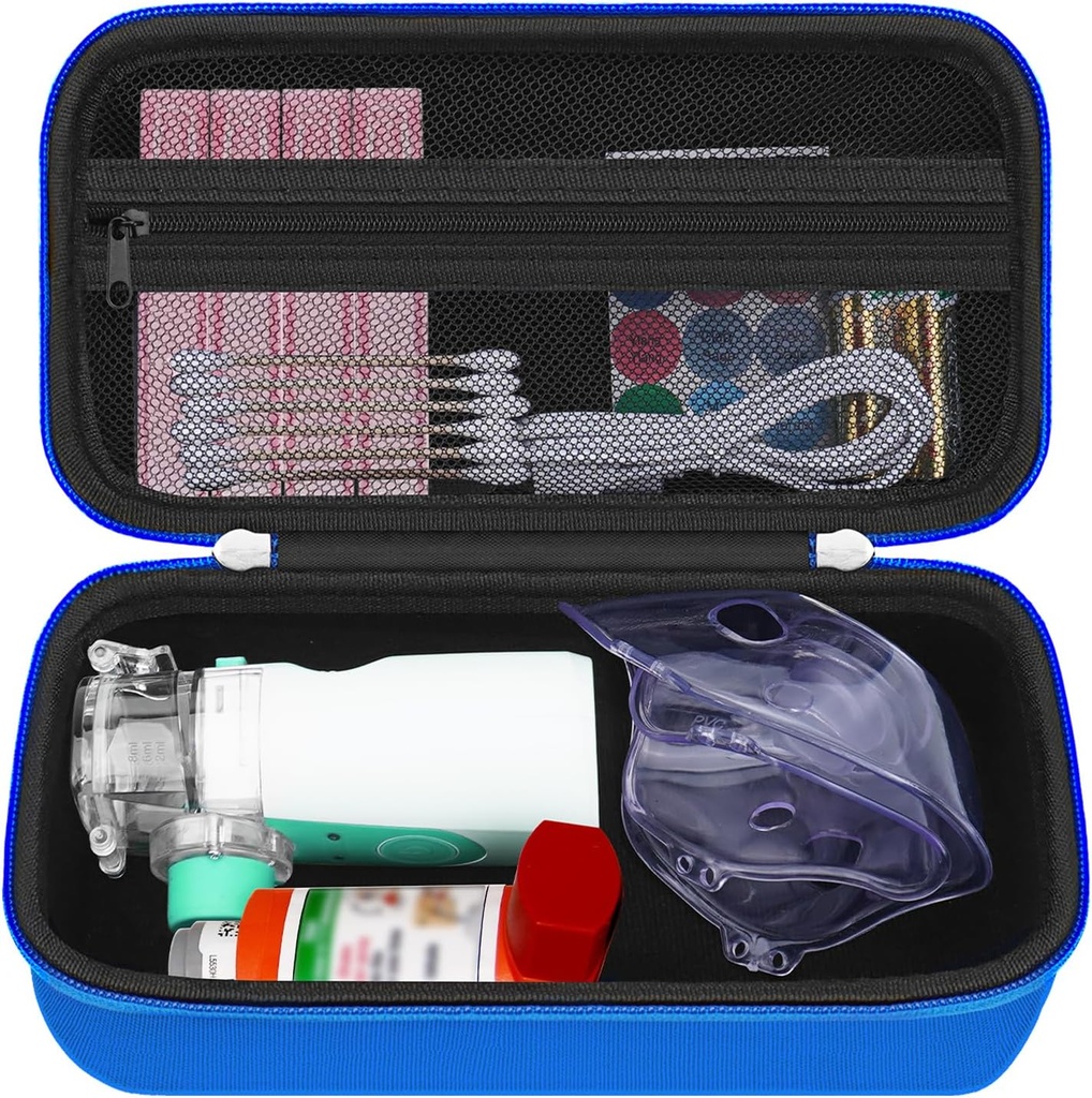 Kasus Perjalanan Keras HESTECH Carrying untuk Asma Inhaler untuk Inhaler Spacer, Mask, Inhaler Holder Astma dengan Pocket Mesh untuk Solusi Saline dan Esensial lainnya, Blue (Case Only)