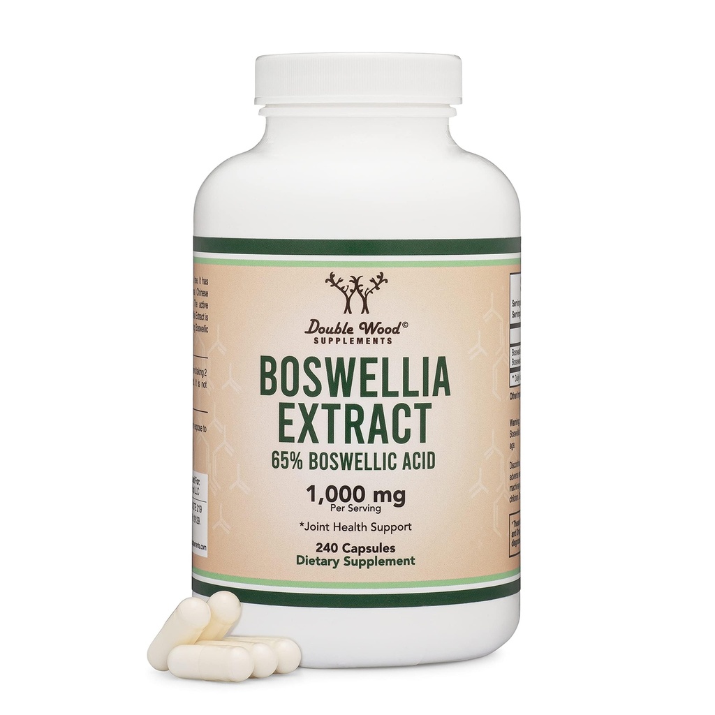 Boswellia Serrata - 240 Kapsul (Max Kekuatan 1,000mg dari 65% BoswellicExtract) Capsules Ekstraksi Boswellia (Dukungan Gabungan Kesehatan) Pihak Ketiga Diuji oleh Double Wood