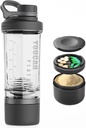 21oz Protein Shake Bottle dengan Tabung Powder Kontainer-Shaker Cups untuk Protein Shakes- pra latihan bottles Mixer Cup-Gym Sport Water Bottle-Made dengan Tritan BPA Free, dengan Wire Whilk Balls (Hitam)