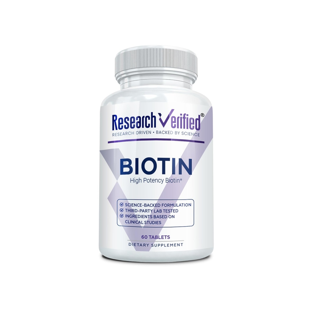 Riset Diverifikasi Biotin - Murni Biotin Kekuatan 10,000mcg untuk Rambut Terwujud, Kulit dan Nail Kesehatan - 60 Vegan Tablet, Dibuat di USA