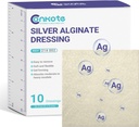 Conkote Silver Alginate Wound Dressing Pads 2 "x 2", 10 Pack, Non-Stick Padding Ag Patches, Sangat Absorbend for Pressure Ulcer, Bed Sore and Diabetic Foot Ulcer