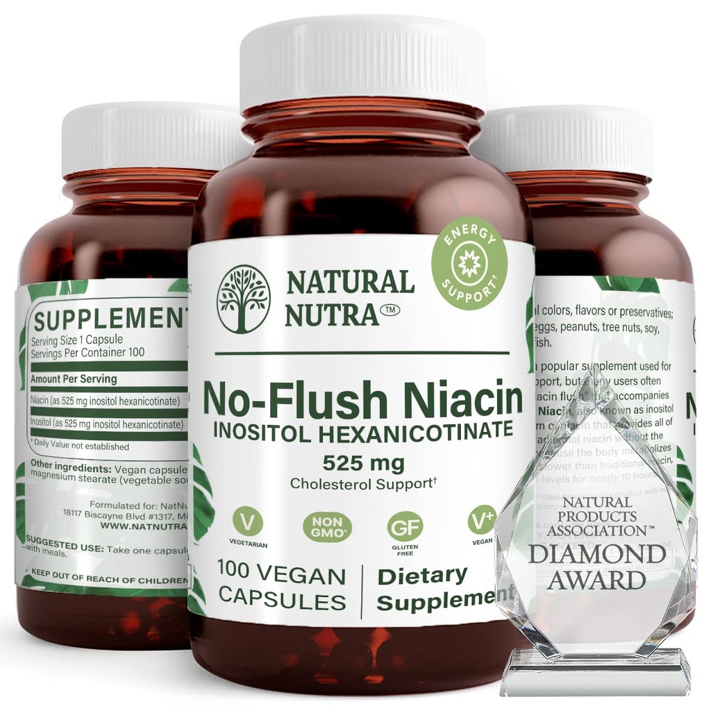 Nuttra Natural No Flush Niasin, Vitamin B3 Suplement, Membantu Impreve Cardiovascular Health, Membantu Improvascular Skin Texture, Promoses Better Brain Fungsi, Membantu Boost Energy Level 525 mg, 100 Kapsul