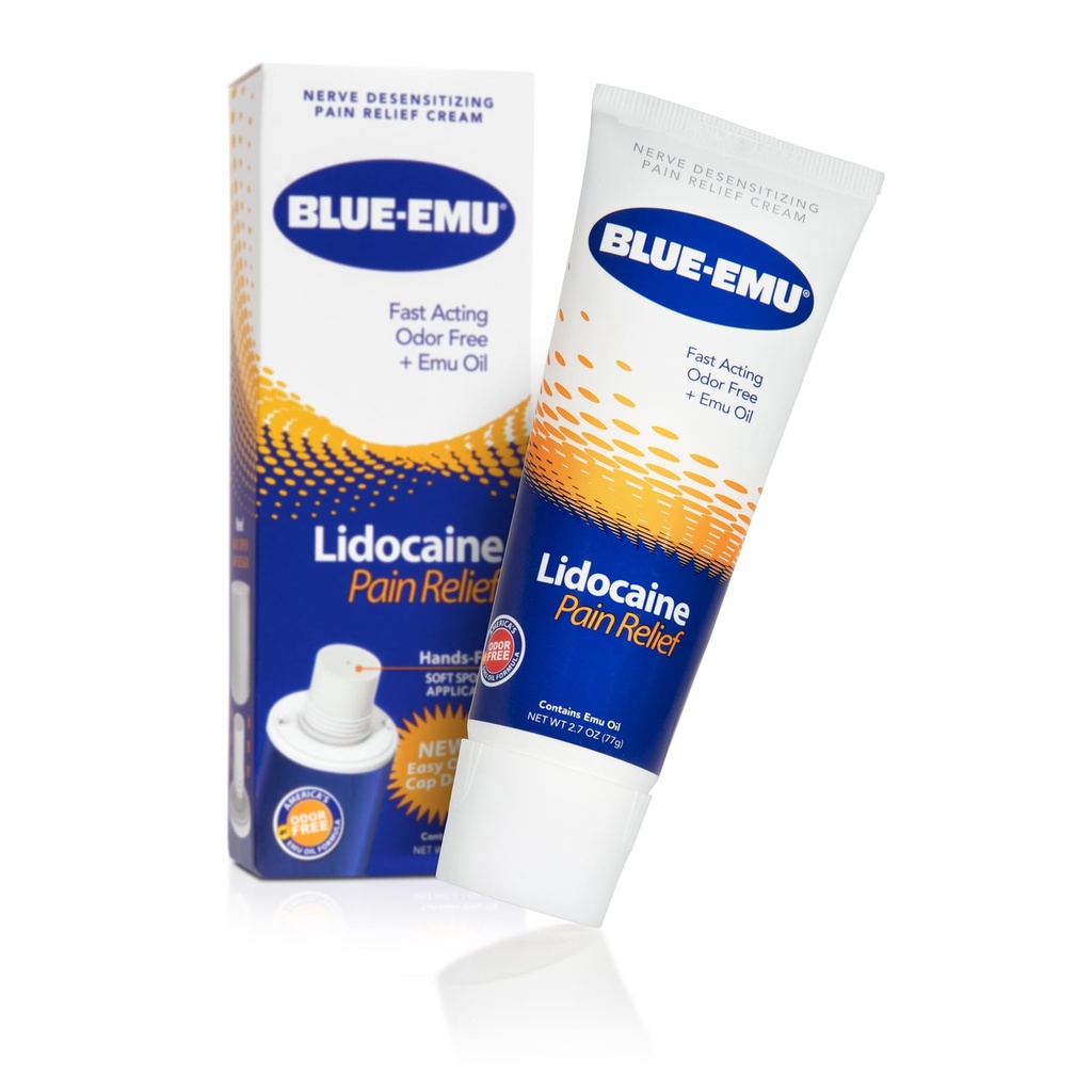 BLUE- EMU Lidocaine Pain Relief Cream for Fast, Nuring Relief, 2.7 Oz, 1 Pack