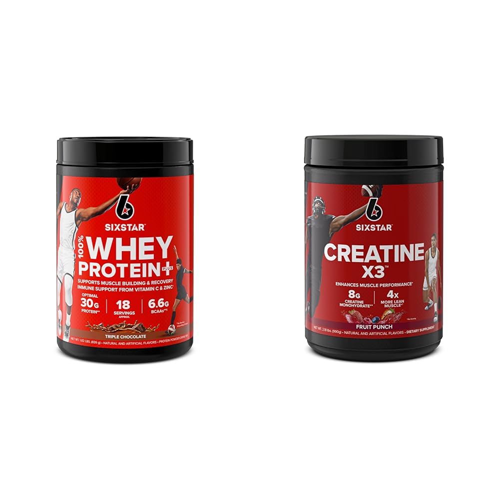 Six Star Elite Series 100% Whey Protein Plus Triple Chocolate 1.8lbs US & Creatine Powder Creatine X3 X3 124; Creatine HCI + Creatine Monohydrate powder