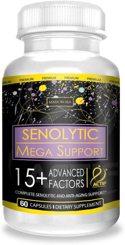 Dukungan Senolytic ACTIF dengan 15 + Factors Lanjutan - Non- GMO, Fast- Acting, Dibuat di AS, 60 Cacah