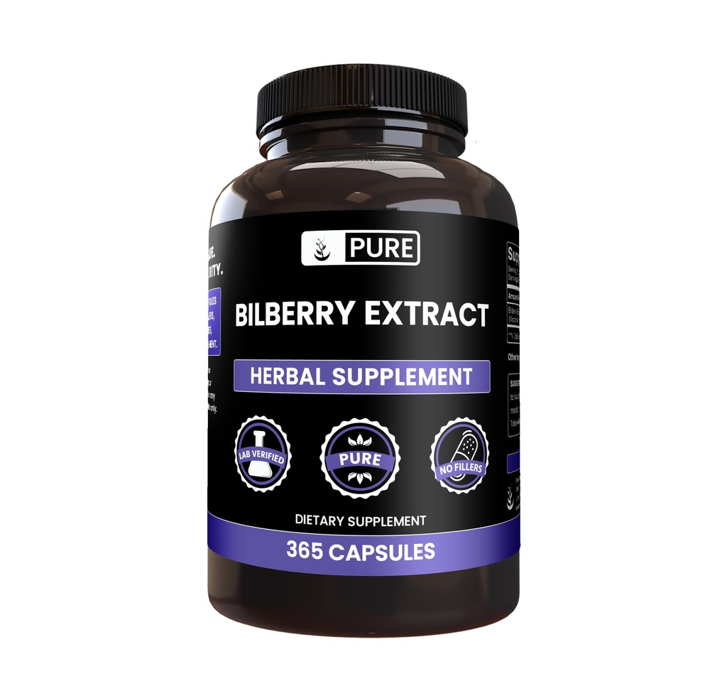 Murni lngrediens Bilberry Extract (365 Capsules) No Magnesium Or Rice Fillers, Always Pure, Lab Verified