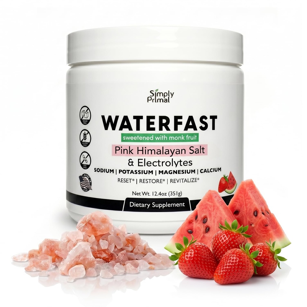 Monk WATERFAST Fruit Keto Electrolyte Powder untuk Fasting dan Hidration- Strawberry Watermelon Flavor 124; Pink Himalaya Garam (Sodium), Potasium, Magnesium, Calcium 124; Gula Bebas