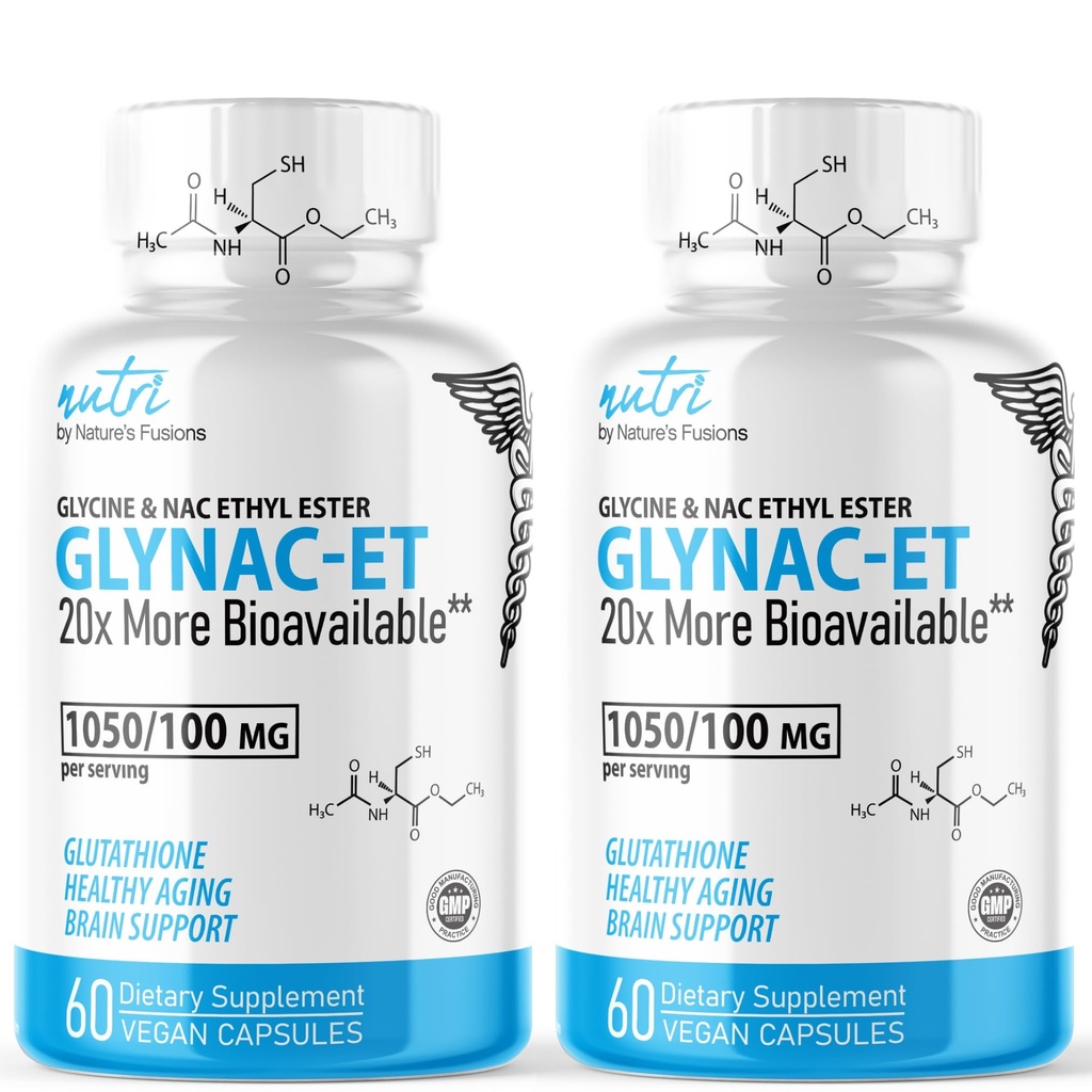 Fusions Alam GlyNaC-ET NAC Tambahan N- Acetyl Cysteine Ethyl Ester - 20x More Bioavailable - Glycine & N-acetylcysteine Ethyl Ester Suplemen Anti Acetyl, Boost Glutathione Pack dari 2- 120 Count