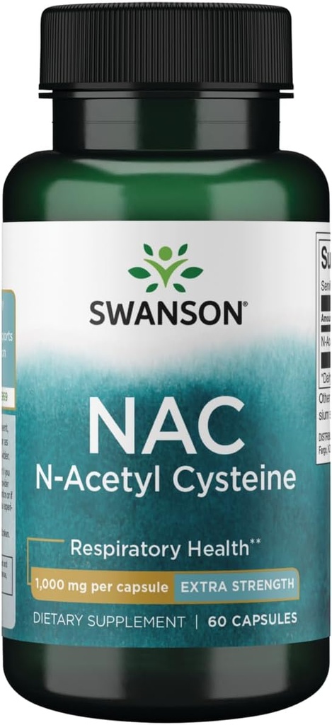 Swanson NAC N- Acetyl Cysteine - Antioksidant Anti- Aging Respiratory Liver Dukungan - Akuno Tambahan Acid 1000 mg 60 Capsules