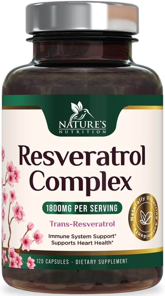 Suplemen Resveratrol 1800mg - Antioksidan Kekuatan Ekstra untuk Penuaan & Imune Dukungan - Kesehatan Hati & Cellular Dukungan - Non-GMO, Trans-Reveratrol - 120 Vegan Capsules
