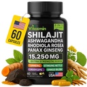 Shilajit dan Ashwagandha Capsules, 8-1 Herbal Multivitamin untuk Pria dan Wanita, dengan Rhodiola Rosea, Ginseng, dan Stinging Nettle, Shilajit untuk Pria dan Wanita