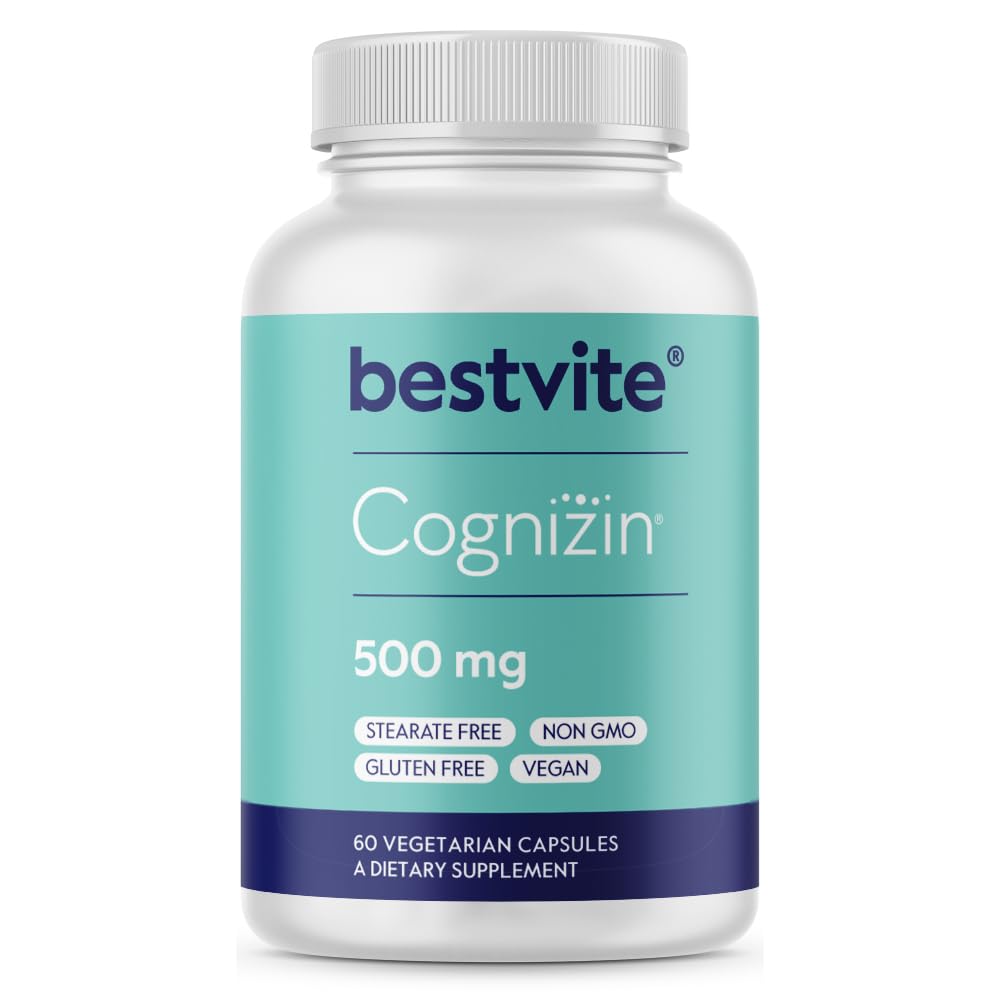 BESTVITE Cognizin 500mg (60 Vegetarian Capsules) - Clinically Studied Premium Chooline Nootropic - No Stearates - Non GMO - Gluten Free-Brain Suplemen Memori dan Fokus
