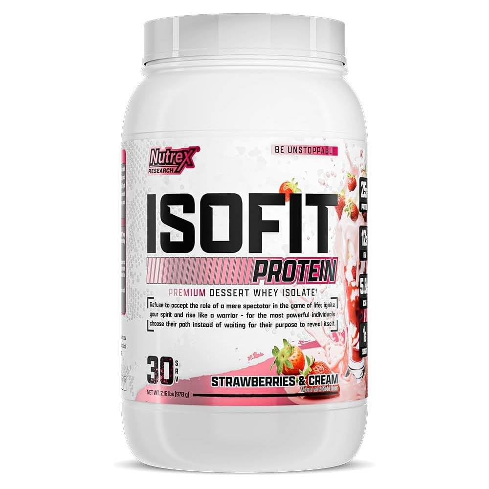 Nutrex Research IsoFit Whey Protein Powder Instantized 100% Whey Protein Issolate (30 Pelayan 1), Strawberry & Cream)