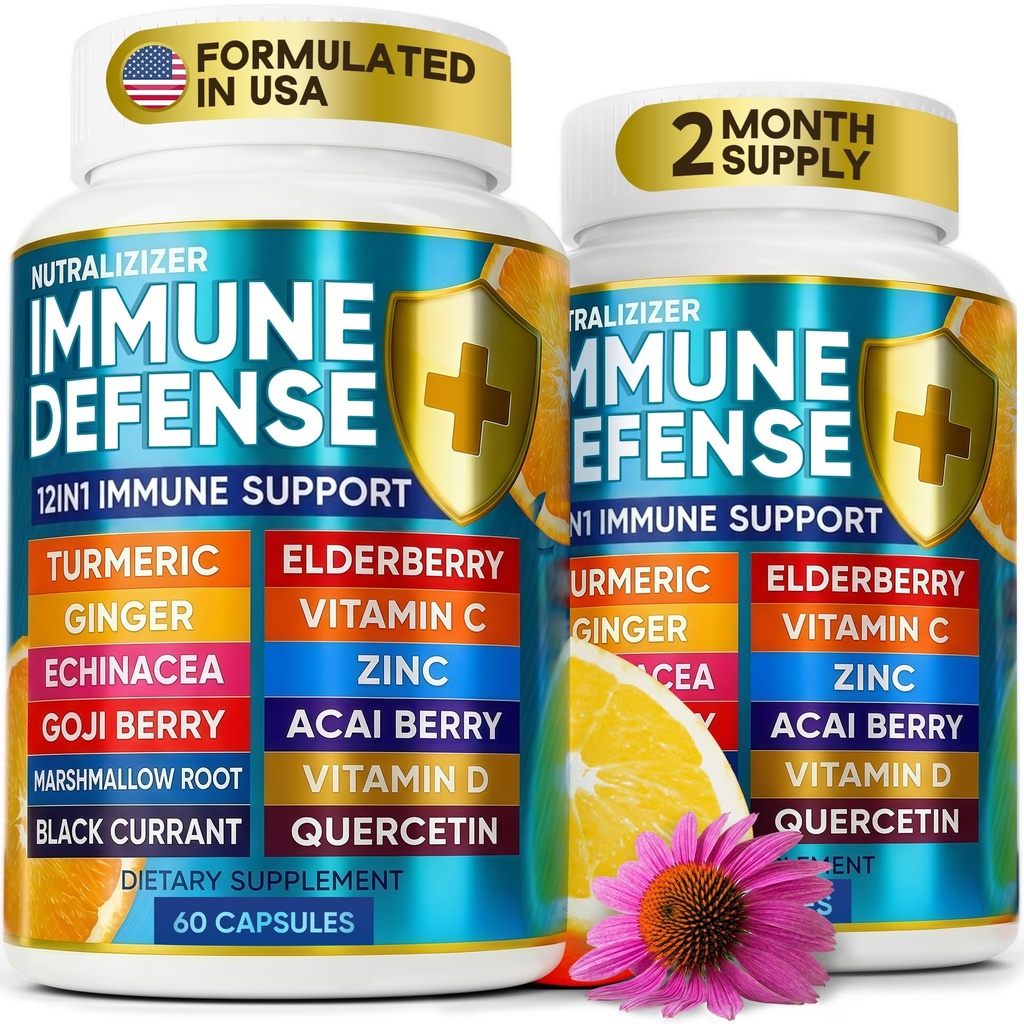 12 dalam 1 Premium Immune Defense Vitamin - Imune Suplemen w / Vitamin D3 5000 IU Vitamin 1000mg Zinvouring - Luxe Choice for Premium Immune Dukung - dengan Echinacea Elderberry dan Ginger - 120 Caps